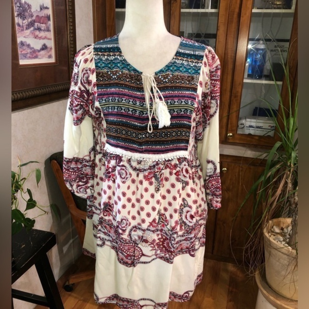 UMGEE SIZE LARGE BOHEMIAN MULTICOLORED DRESS EUC